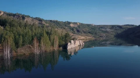 Drone flight over the abandoned quarry, natural landscape Stock Footage 96620045