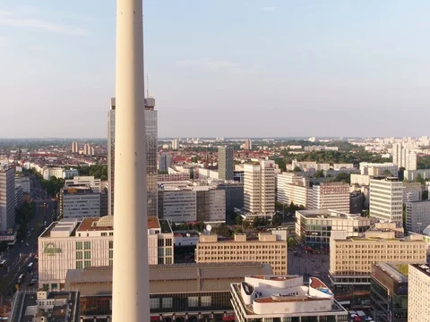 A drone flight over Alexanderplatz and tv tower in summer, Berlin, aerial. Stock Footage 79970537