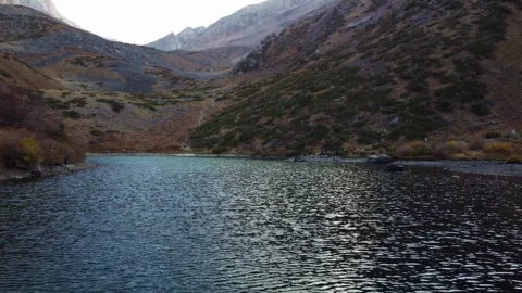 Drone Flight Over Alpine Lake To Peaks. Kazakhstan, Sayram-Ugam National Park Stock Footage 332778498