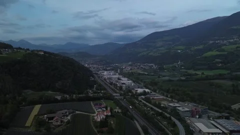 Drone Flight Over Alpine Valley and Mountain Road in South Tyrol, Italy Stock Footage 343994775