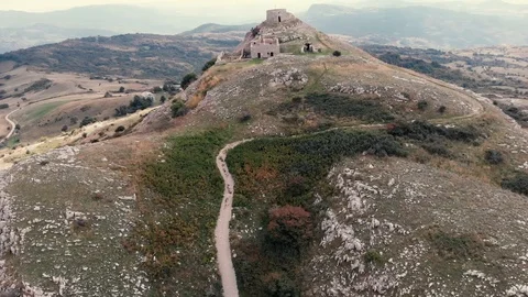 Drone flight over the ancient castle on the top of a hill Stock Footage 112281882