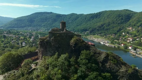 Drone Flight Over and Above Hrad Střekov Castle in the Czech Republic Stock Footage 314613865