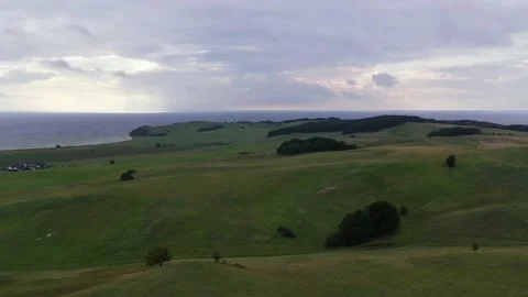Drone flight over area Moenchgut on Ruegen, Germany Stockbeeldmateriaal 141116508