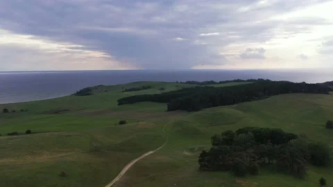 Drone flight over area Moenchgut on Ruegen, Germany Stockbeeldmateriaal 141117021