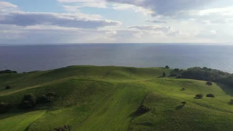 Drone flight over area Moenchgut on Ruegen, Germany Stock Footage 141118724