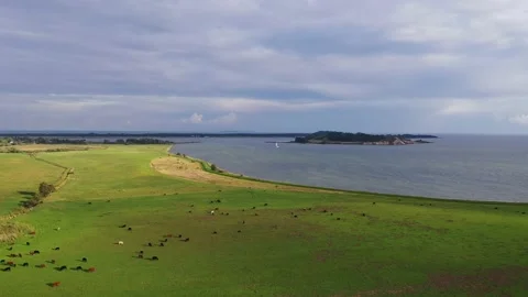 Drone flight over area Moenchgut on Ruegen, Germany Stockbeeldmateriaal 141118808