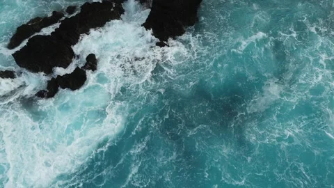Drone Flight Over Atlantic Ocean and Volcanic Rocks, Madeira, Portugal Video stock 328126442