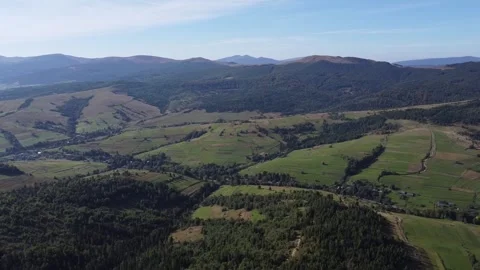 Drone Flight Over Autumn Highlands with Colorful Forest and Open Meadows Stock Footage 338104783