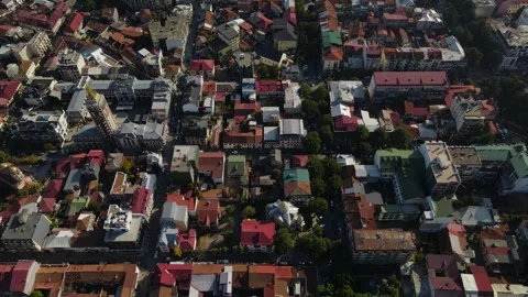 Drone flight over Batumi's old center featuring churches and Piazza Stock Footage 292025388