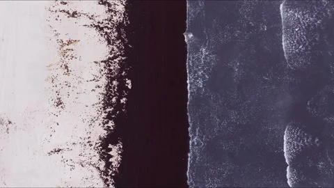 Drone Flight Over Beach with Dark Algae Lines and Waves Meeting Shore 库存影片 333431660