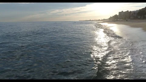 Drone flight over beach shore at dusk Stock Footage 97794879