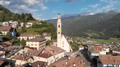 Drone flight over a beautiful mountain village Stock Footage 112332523