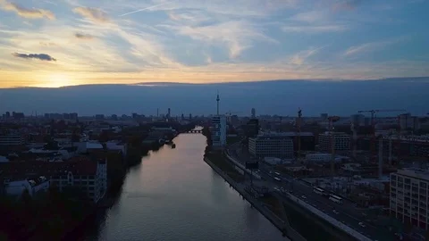 Drone flight over Berlin with TV Tower in background Stock Footage
