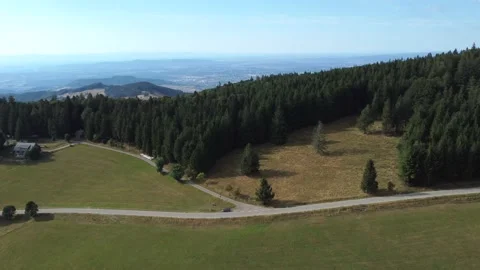 Drone flight over Black Forest crest of mountain Schauinsland Stock Footage 232631212