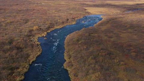 Drone Flight Over A Blue River And Its Vast Landscape Stock Footage 231242252