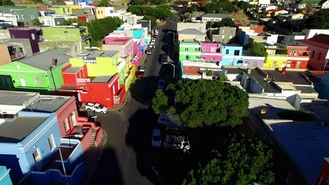 Drone flight over the Bo Kaap neighborhood of Cape Town South Africa Stock Footage