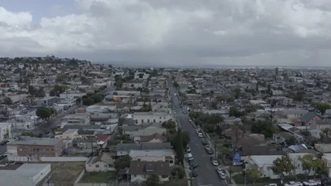 Drone flight over Boyle Heights Los Angeles with clouds Shot 4K Stock Footage 150201833