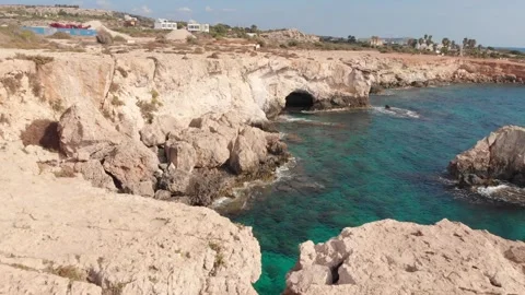 Drone Flight Over Cape Greco Sea Caves, Cyprus – Aerial Coastal View Stock Footage 313111743