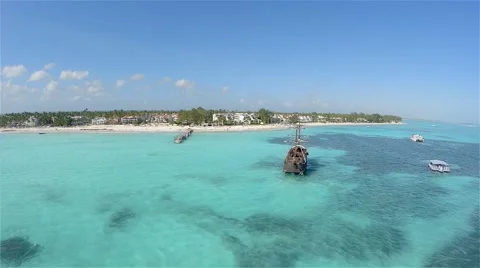 Drone flight over caribbean tropical beach Stock Footage 47245596