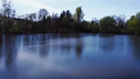 Drone Flight Over Cascade Lakes with Distant View of German Stockbeeldmateriaal 306551168
