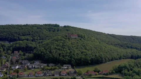 Drone flight over castle Schaumburg in Lower Saxony landscape, Germany Stock Footage 134413343