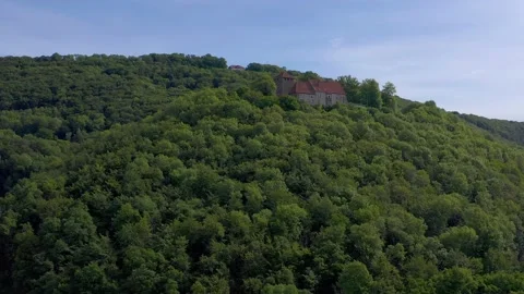 Drone flight over castle Schaumburg in Lower Saxony landscape, Germany Stock Footage 134413461