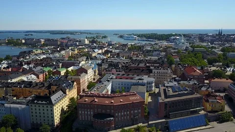 Drone flight over central Helsinki, classic buildings city Finland Stock Footage 85416642