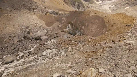 The drone flight over Chaladi glacier, Mestia, Svaneti, Georgia Stock Footage 214331034