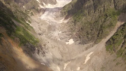 The drone flight over Chaladi glacier, Mestia, Svaneti, Georgia Stock Footage 214331918