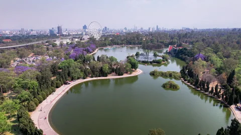 Drone Flight Over Chapultepec Second Section Lake and Aztlán Wheel Stock Footage 339126909