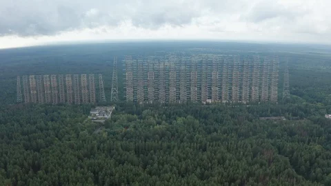 Drone flight over Chernobyl zone with Duga aside Video stock 115454767