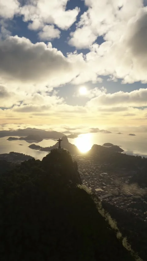 Drone flight over Christ the Redeemer in Rio de Janeiro. Brazil Video stock 284490627