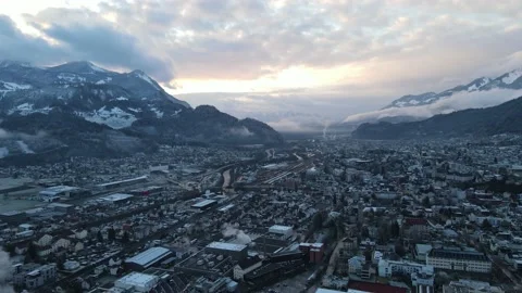 Drone flight over the city of Bludenz, Vorarlberg, Austria. View from above Stock Footage 237753484