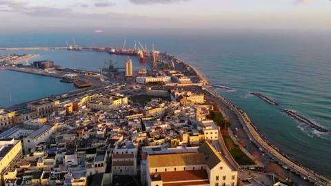 Drone flight over the city on the seashore Stock Footage 144451667