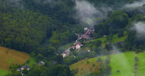 Drone flight over clouds and green fresh forest in hilly Europe, Germany. Aerial Видео 251760987