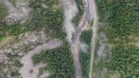 Drone flight over clouds, forest and river. 動画素材 146988345