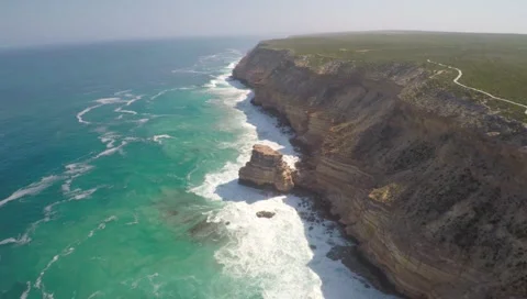 Drone flight over coastline cliffs Stock Footage 56025978