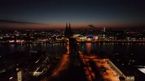 Drone flight over Cologne capturing the Rhine and the Cathedral Video stock 234612871