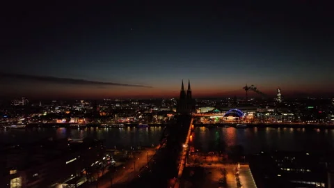 Drone flight over Cologne capturing the Rhine and the Cathedral Video stock 234614815