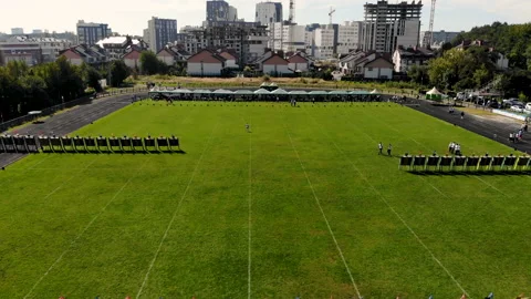 Drone flight over the competition stadium for bow targets Stock Footage 183919741