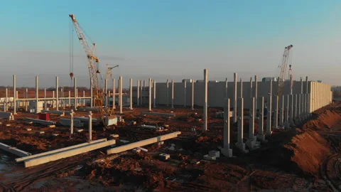 Drone flight over construction site. New modern industrial production area plant Stock Footage 163226130