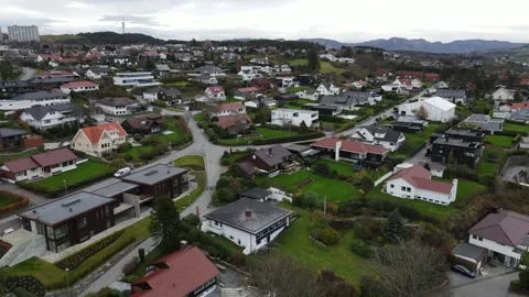 Drone Flight Over Cozy Suburban Neighborhood in Stavanger Stock Footage 335807059