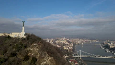 Drone Flight Over Danube Bridge and Liberty Statue In Budapest Winter Day 4k Stock Footage 171253961