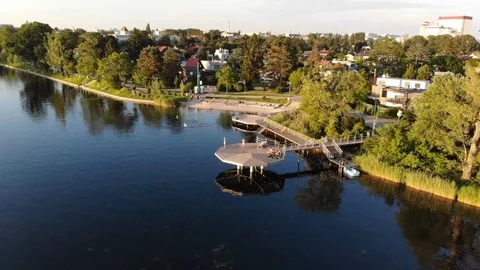 Drone flight over the danube in vienna Stock Footage 116712416