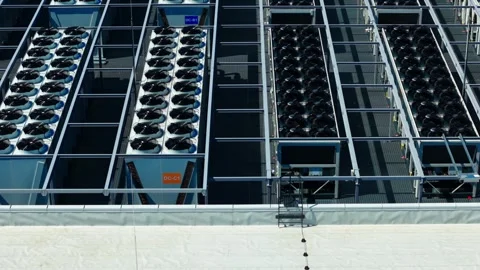 Drone Flight Over Data Center Cooling Systems - Critical Digital Infrastructure Stock Footage 340597188