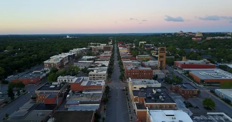 Drone Flight Over Downtown of Small Town Stock Footage 86018873