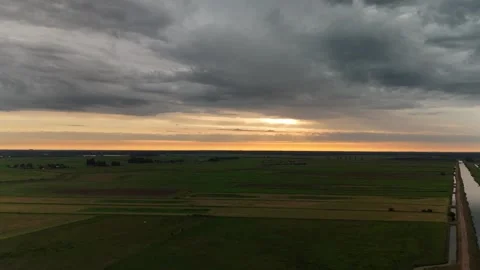 Drone Flight Over Dutch Canals at Sunrise Twilight in 4K 動画素材 317403236
