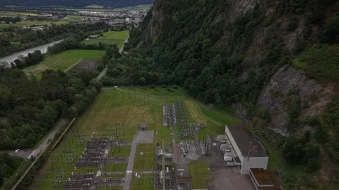 Drone Flight Over Electrical Substation and High Voltage Power Grid Video stock 336368481