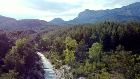 Drone flight over an emerald mountain lake Stock Footage 153064652