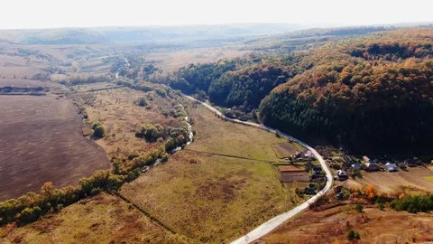 Drone flight over fall village. Stock Footage 118076644